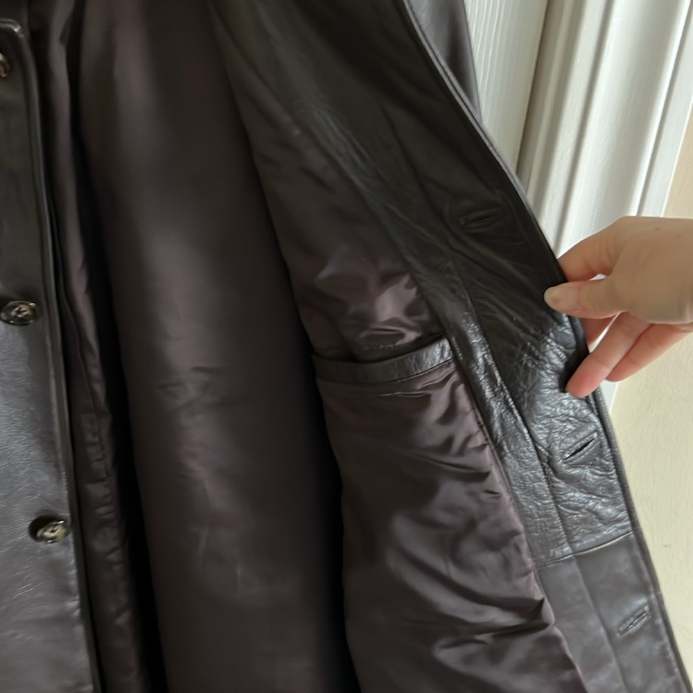 Banana Republic Men’s Brown Button Down Leather Long Coat - Picture 7 of 12